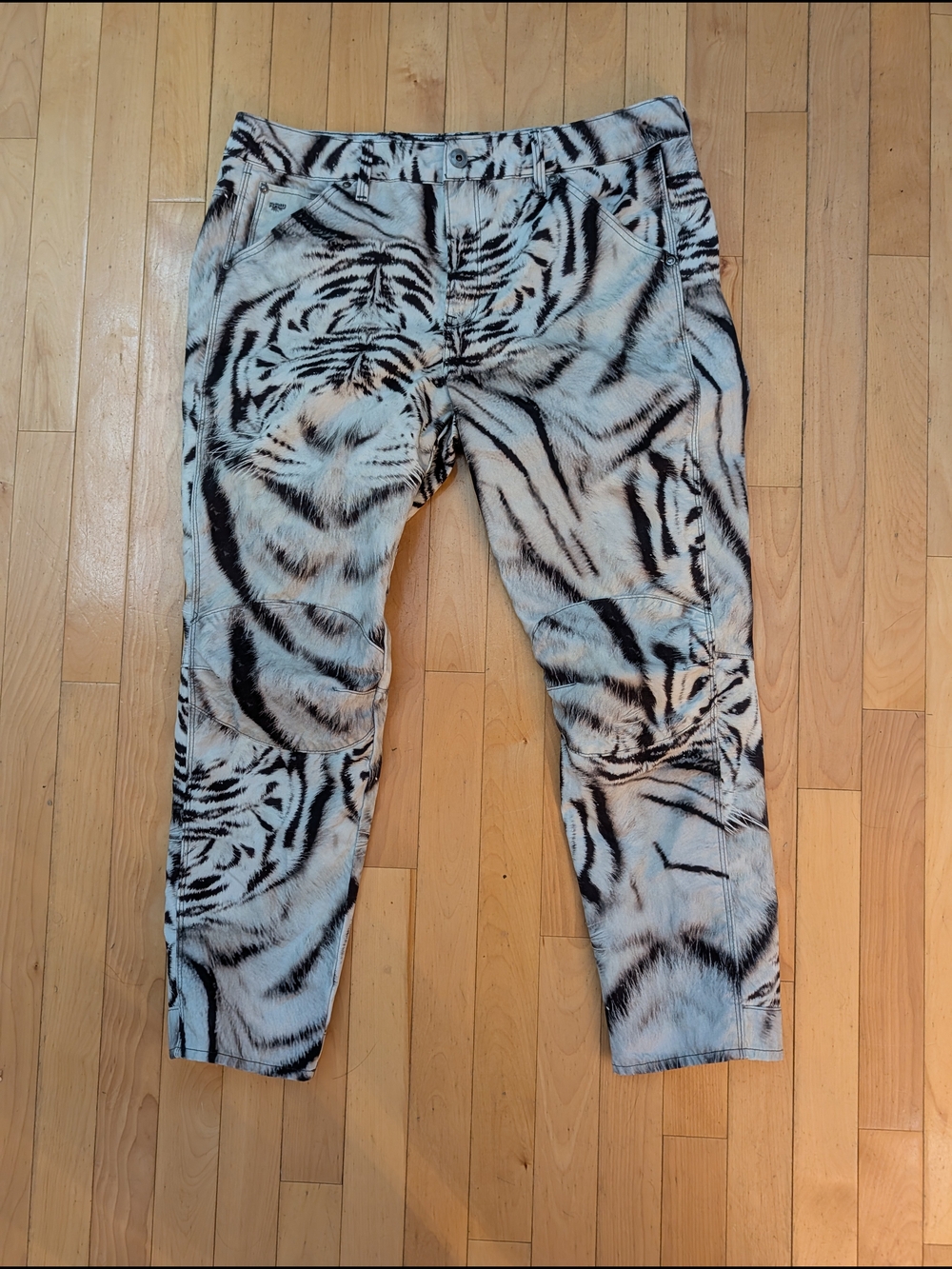 G-Star White and Black Tiger Print Straight Leg Pants